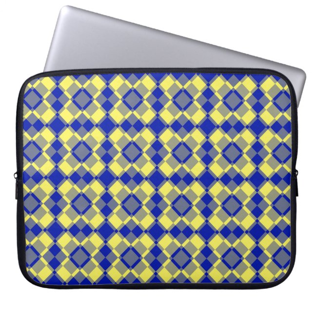 Funda Para Portátil Blue Yellow Checker Argyle Pattern (Frente)