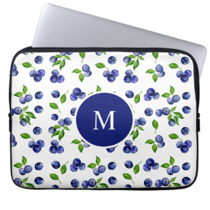 Funda Para Portátil Blueberry Watercolor Monogram Berry Rustic Chic 