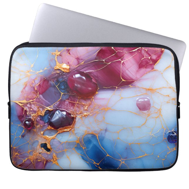 Funda Para Portátil Blush & Sapphire Marble with Gold Veins (Frente)