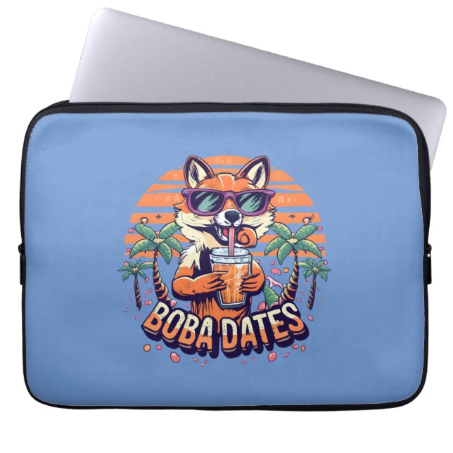 Funda Para Portátil Boba Dates Trendy Guay Fox Drinking Boba Tea (Frente)