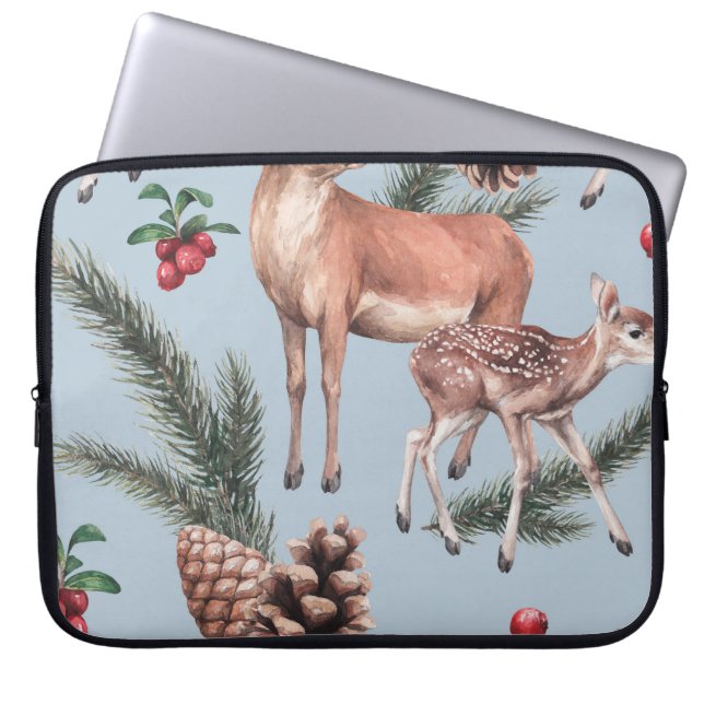 Funda Para Portátil Boceto de invierno, fondo azul. (Frente)
