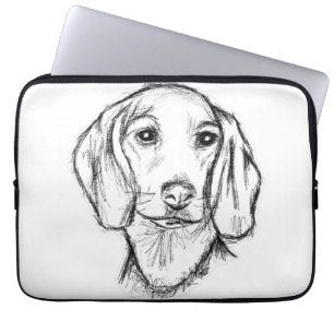Funda Para Portátil boceto de perro salchicha dibujado a mano en negro