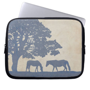 Funda Para Portátil Boda de la granja de caballos Blue and Ivory Vinta