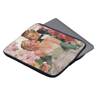 Funda Para Portátil Boda Vintage, recién casados novios retro
