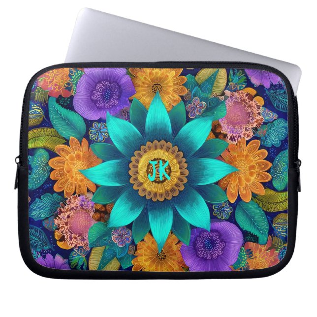 Funda Para Portátil Boho Bloom Mandala, Turquoise, Floral   (Frente)