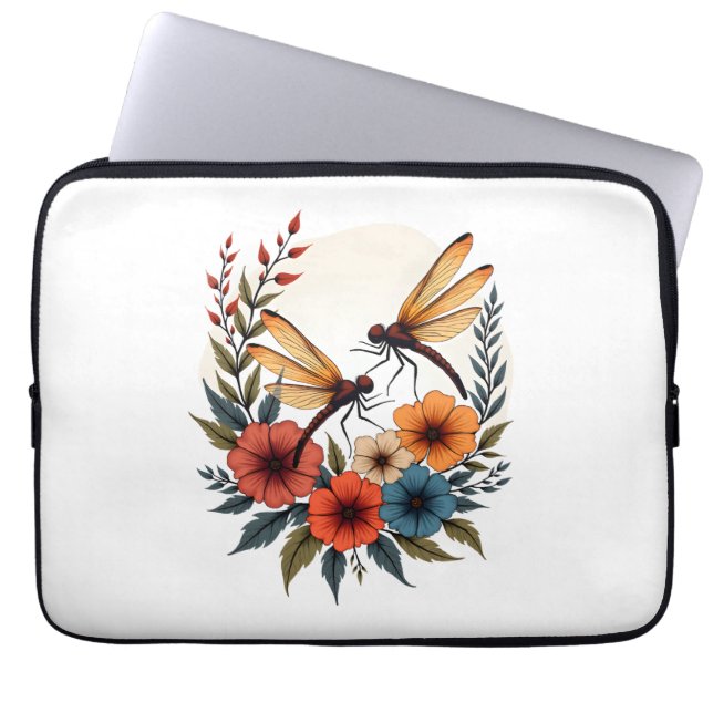 Funda Para Portátil Boho Floral Dragonfly (Frente)
