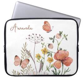 Funda Para Portátil Boho Monograma de Flor Silvestre Botánica