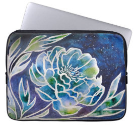 Funda Para Portátil Boho Navy Blue Celestial Dahlia Floral Watercolor