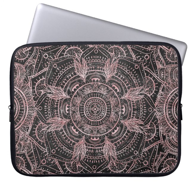 Funda Para Portátil Boho Rose Gold Gray Mandala Elegant Design (Frente)
