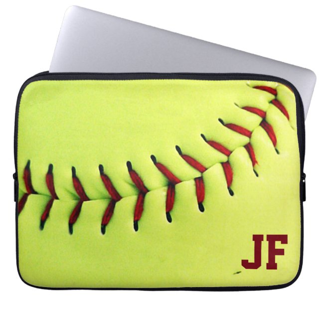 Funda Para Portátil Bola amarilla personalizada del softball (Frente)