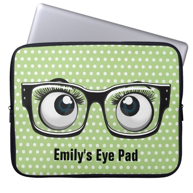 Funda Para Portátil Bolas de ojos con anteojos en puntos de polka (Frente)