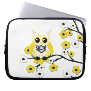 Funda Para Portátil Bolso amarillo de la electrónica del búho de las