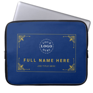 Funda Para Portátil Bolso de laptop azul marino con nombre y título de