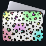 Funda Para Portátil Bolso de neón de la electrónica del leopardo<br><div class="desc">Un bolso de la electrónica que ofrece un diseño de neón inspirado 80s del estampado leopardo del aerógrafo.</div>