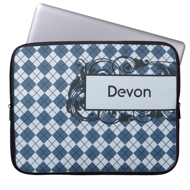 Funda Para Portátil Bolso personalizado Argyle azul del ordenador (Frente)