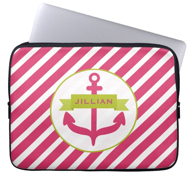 Funda Para Portátil Bolso rosado de la electrónica del ancla y de las (Frente)