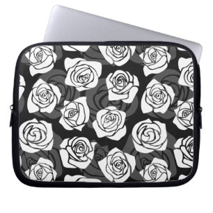 Funda Para Portátil Bonitas rosas blancas y negras de época