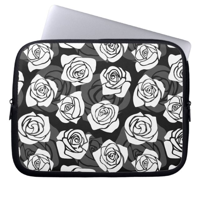Funda Para Portátil Bonitas rosas blancas y negras de época (Frente)