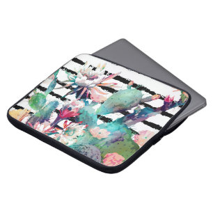 Funda Para Portátil Bonito acuarela Cactus Bandas Negras Florales