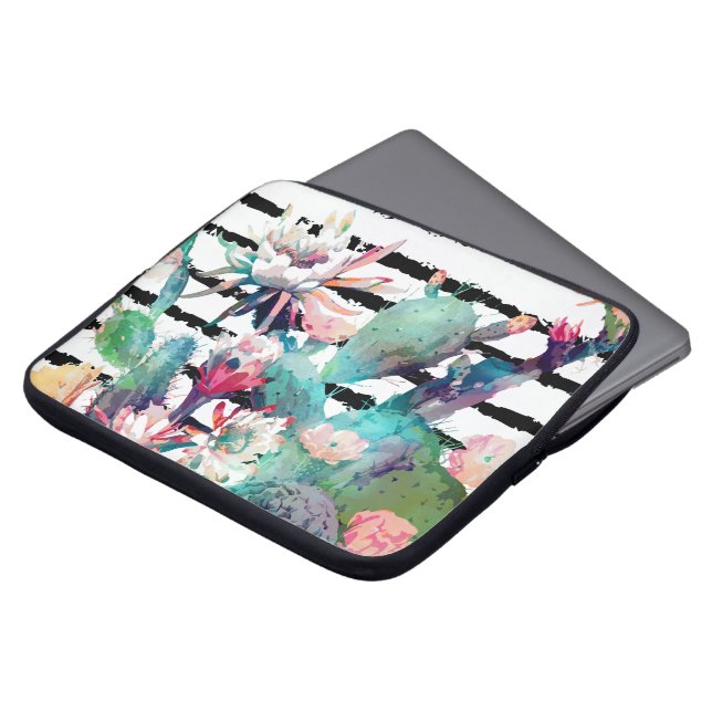 Funda Para Portátil Bonito acuarela Cactus Bandas Negras Florales (Superior anverso)