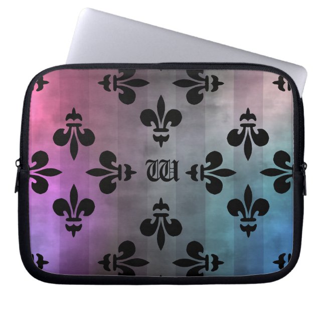 Funda Para Portátil Bonito Fleur de lis patrón monogramado (Frente)