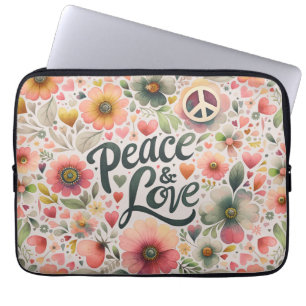 Funda Para Portátil Bonito Floral Retro Paz y Amor