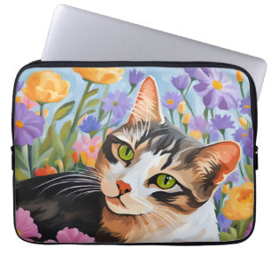Funda Para Portátil Bonito gato con flores