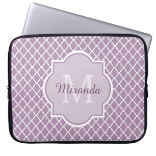 Funda Para Portátil Bonito Lavanda Purple Quatrefoil Monogramado Nombr