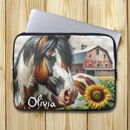 Funda Para Portátil Bonito marrón y caballo blanco en granja rústica