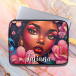 Funda Para Portátil Bonito Mujer de flores color rosado personalizada<br><div class="desc">Arte de Guay ai que representa a una mujer afroamericana con flores rosadas en el pelo. Arte digital hiperrealista bonito. funda de tablet personalizado.</div>