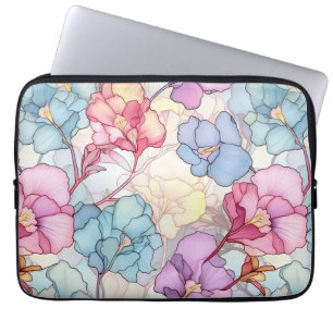 Funda Para Portátil Bonito Pastel Floral Vidrio Manchado Rosa y Azul