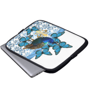 Funda Para Portátil Bonito Peacock y mariposas azules