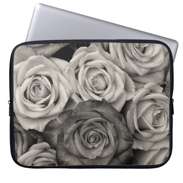 Funda Para Portátil Bonito Rosas Blancas y Negras Bouquet de flores (Frente)