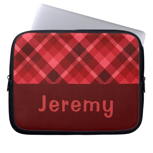 Funda Para Portátil Bonito Ruby Red Plaid Monograma Manga para portáti (Frente)