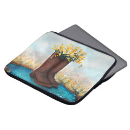 Funda Para Portátil Boots Chica de vaca llenos de flores amarillas
