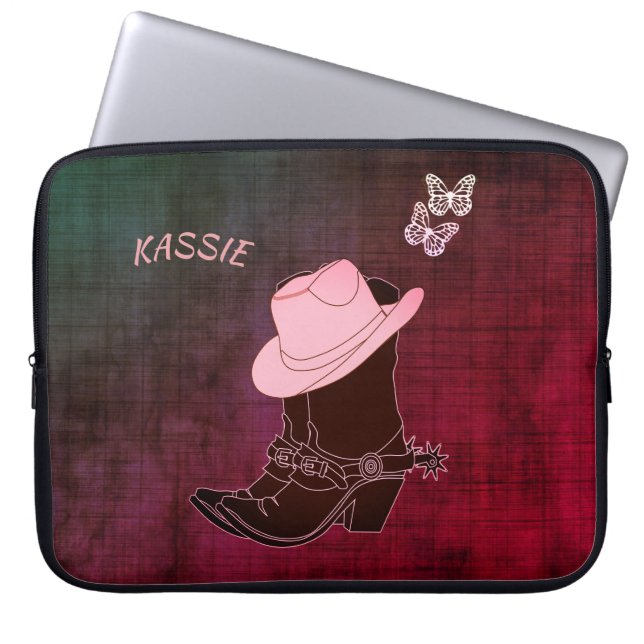 Funda Para Portátil Boots de niña Gorra mariposa borgoña personalizada (Frente)