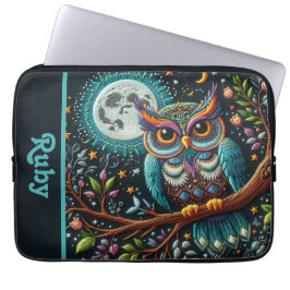 Funda Para Portátil Bordado Falso de Búho Caprichoso