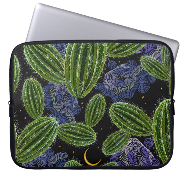 Funda Para Portátil Bordados Mexicanos: La Noche de Cactus Seamless. (Frente)