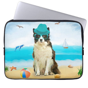 Funda Para Portátil Borde de Perro Collie en la playa