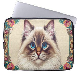 Funda Para Portátil Borde enmarcado de color de gato de Birman decorat