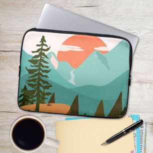 Funda Para Portátil Bosque abstracto moderno, montañas y amanecer
