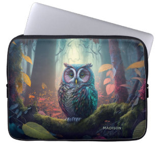 Funda Para Portátil Bosque de búho de nombre personalizado