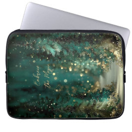 Funda Para Portátil Bosque dorado mágico verde turquesa con Bokeh
