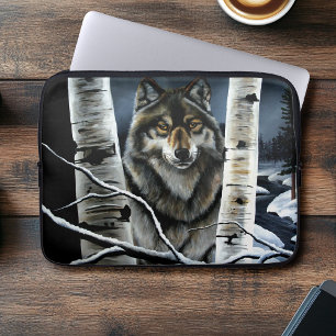 Funda Para Portátil Bosque Místico de Abedules Alfa Lobo Invernal Vida