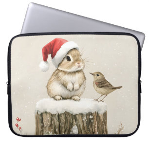 Funda Para Portátil Bosque nevado de invierno, conejo de Navidad y páj