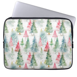 Funda Para Portátil Bosque, Pinos Verdes Rojo Fiesta