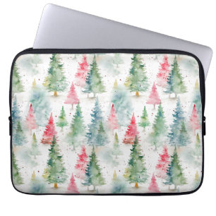 Funda Para Portátil Bosque, Pinos Verdes Rojo Fiesta