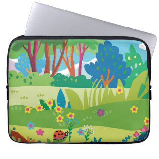 Funda Para Portátil Bosque tropical con flores y mariquitas 