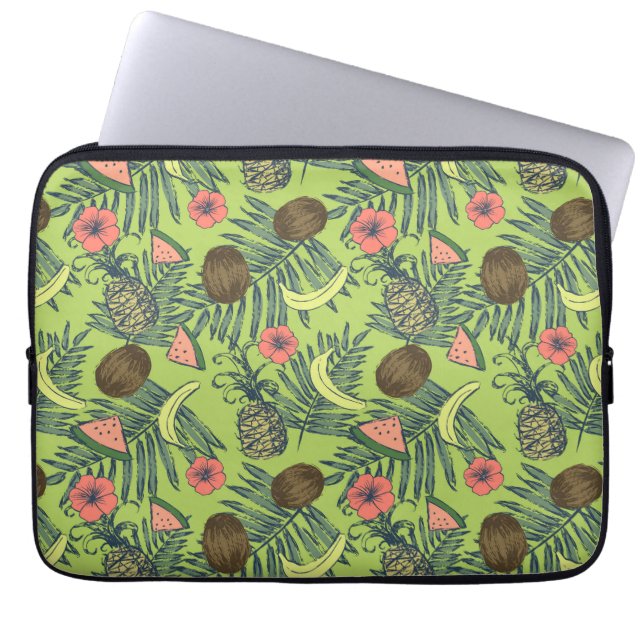 Funda Para Portátil Bosquejo de la fruta tropical en modelo verde (Frente)