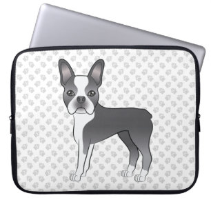 Funda Para Portátil Boston Terrier de dibujos animados azul y blanco &